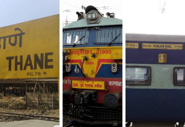 Oldest trains in India still running featuring Mumbai Thane railway sign, Indian locomotive engine, and Punjab Mail coach