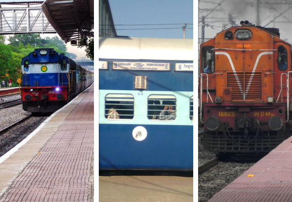 Indian trains with unusual timings at railway platforms including Vivek Express and long-distance express trains