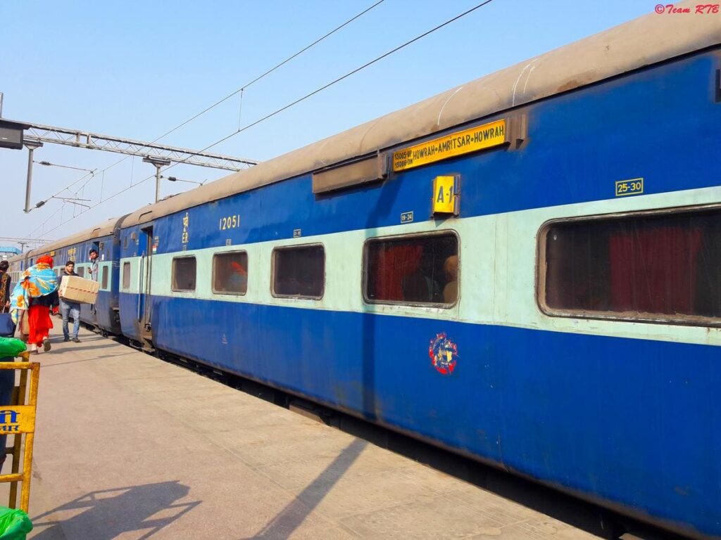 Indian Railways Howrah Amritsar Express train coach at railway platform